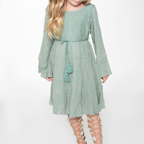 NEW Boho Kids Sea Foam Green Dress - Picture 2 of 4